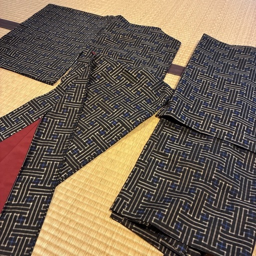 本場大島紬　龍郷　秋名バラ　青玉　アンサンブル
