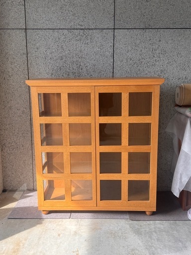 【札幌】カンディハウス(CONDE HOUSE) 照明付ガラスショーケース ヴィンテージ美品