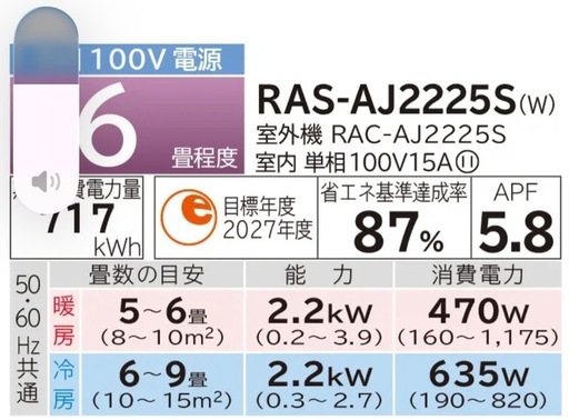 （新品）日立六畳用エアコン（工事費用込み）