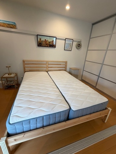 ほぼ新品】クイーン(セミシングル×2)IKEAマットレスヴォーグストランダ 