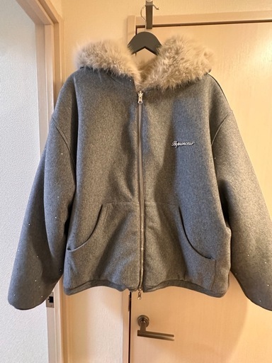 andwang Kirakira 2way fur zip up gray