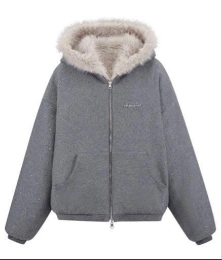 andwang Kirakira 2way fur zip up gray