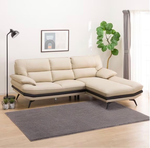 (緊急値下げ)【美品】本革カウチソファ（右カウチ）定価17万／使用4ヶ月／早い者勝ち