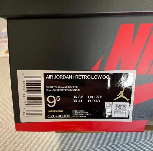 Nike AJ1 Retro Low OG 'Black Toe' 27.5㎝