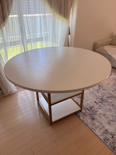 新品　ホワイト円形テーブル 下棚付き 120cm