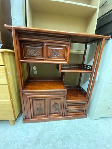 ✨銘木・花梨（カリン）無垢材✨ 飾り棚 / 茶箪笥 ? 重厚な質感・美しい木目 伝統工芸的意匠 No.4070 ? ?軽トラ無料貸出あ