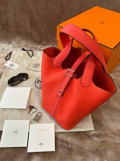 エルメスHERMESピコタンロックPM18刻印Y2020年製造ハンドバッグ ハンドバック トートバッグ トートバック bag かばん カバン 鞄オレンジレッド赤色シルバー金具レザー牛革本革フランス製レディースlady's女性用womenユニセックス男女兼用