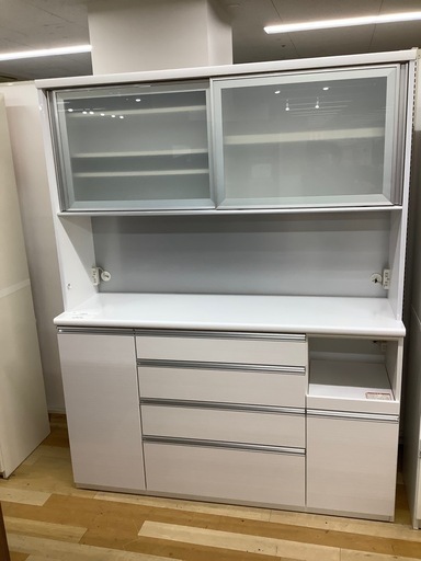 【トレファクラパーク岸和田店】レンジボード　古賀家具　スライド扉　ホワイト　モイス加工　ソフトクローズ