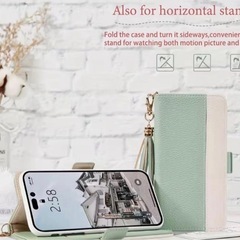 新品未使用　iPhone16手帳型スマホケース パープルホワイト タッセル付きの画像