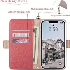 新品未使用　iPhone16手帳型スマホケース パープルホワイト タッセル付きの画像