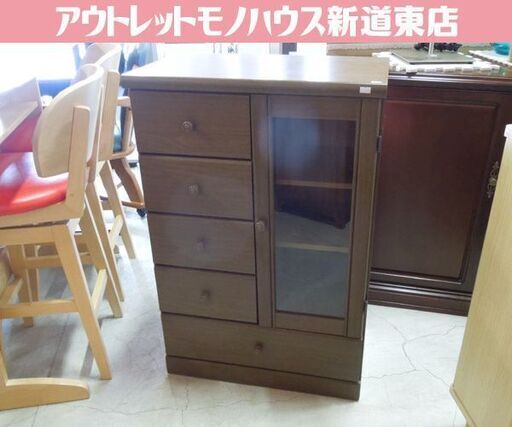 木製 収納キャビネット 幅60x奥行37x高さ91cm 電話台 ガラス扉 小物収納 札幌市東区 新道東店
