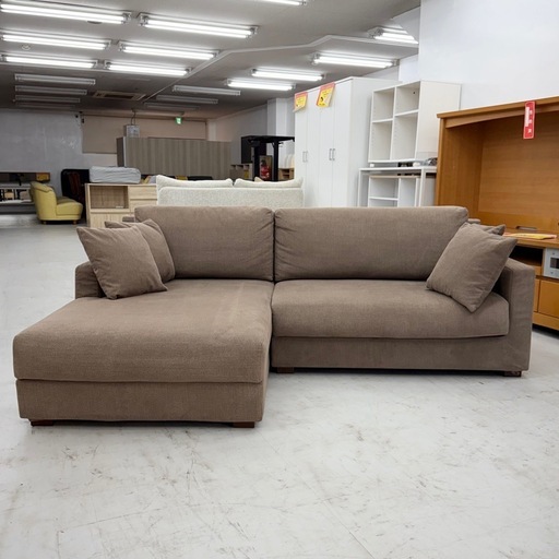 【超美品‼️】定価189,000円♪ クラスティーナ 210cm幅3人掛けカウチソファ(DEN-デン-) 羽毛クッション 布製ブラウン