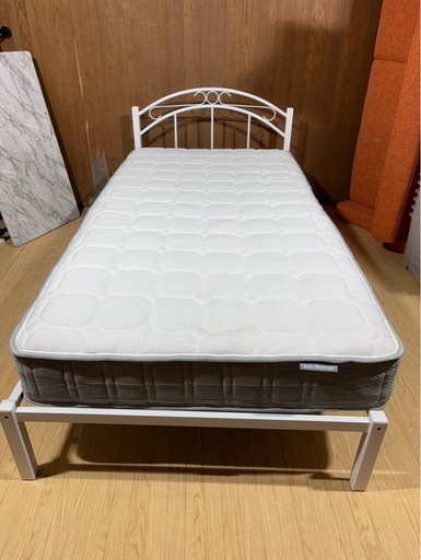 D0701 シングルパイプベッド マットレス付き 姫系