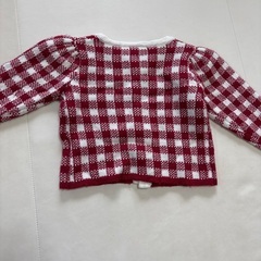 ギンガムチェック　カーディガン　赤　ハート　キッズ　90cmの画像