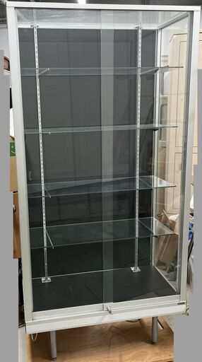 日本アルミ 5段 ガラスショーケース 陳列棚 LEDライト付 鍵付 棚板4枚 幅90cm×奥行45cm×高さ184cm 