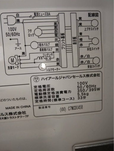 洗濯機　　5.5kg