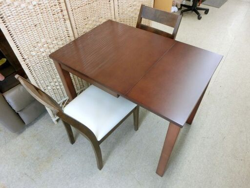 伸長式 コンパクト ダイニングセット DBR イス2脚 2人掛け～ 60×60(90)cm 茶系 二人掛け 札幌 西区 西野店