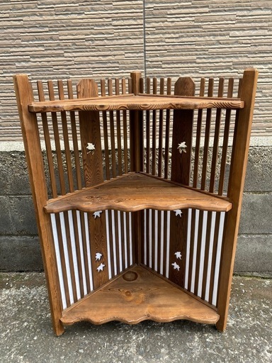 木製 コーナーラック 3段 棚和風 インテリア 飾り棚 レトロ 中古 (出張