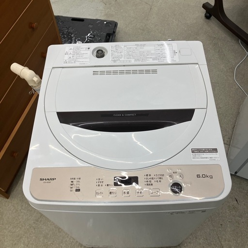 坂2604-212 SHARP 洗濯機 ES-GE6F-T 6.0kg 2021年製 動作確認済み キズ汚れ有り