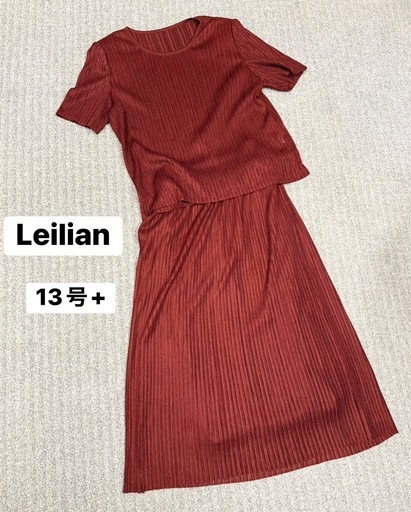Leilian バーガンディ セットアップ 13号+ 赤　レース　スカート