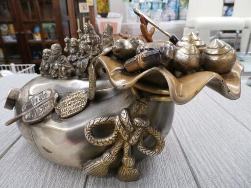 銅製 七福神 宝船 縁起物 置き物 オブジェ 開運 インテリア 風水 金色 西岡店