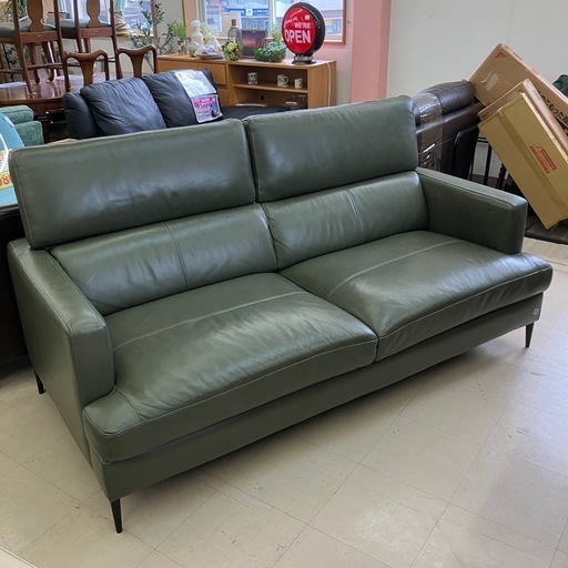 中古品　ニトリ　ワイド2人掛けソファ　合皮製　ヘッド可変式　公田店