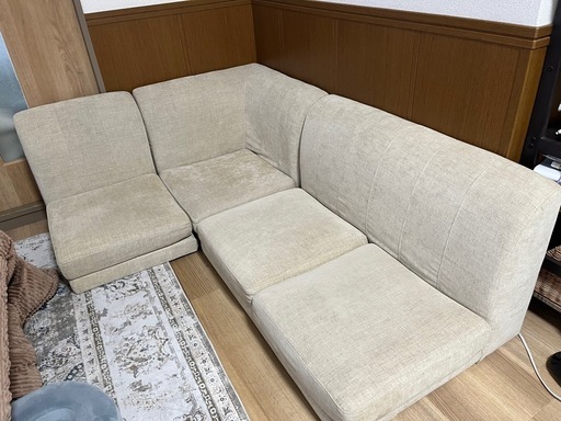 L字　ローソファー　　コーデュロイ　ベージュ
