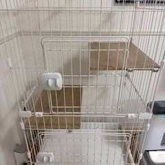 アイリスオーヤマ 猫 ケージ ミニタイプ 2段 ハンモック付き マットホワイトの画像