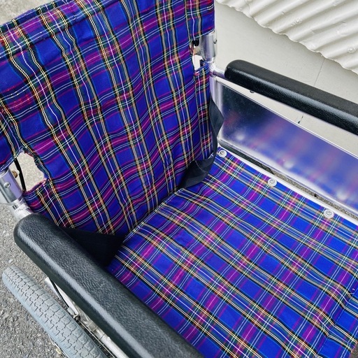 カワムラサイクル 車椅子 介助用 軽量 コンパクト KA302SB 介護用品 折りたたみ 背折れ ブルーチェック 福祉用具 簡易型 介護 介助