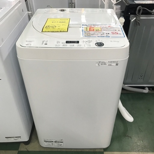 ジャングルジャングル貝塚店　洗濯機　シャープ　2021年製　上開き　縦型　5.5kg  風乾燥　ほぐし脱水　カビ取り機能槽洗浄　中古　