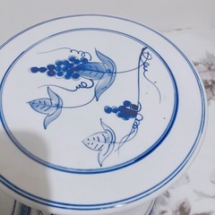 スツール 椅子 花台 陶器 ぶどう柄の画像