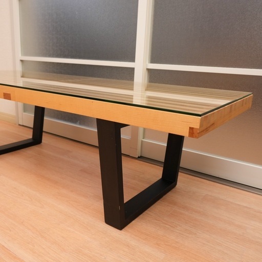 ジョージネルソンベンチ122cm メープル材 専用ガラス天板付き　ベンチテーブル デザイナーズ家具  リプロダクト