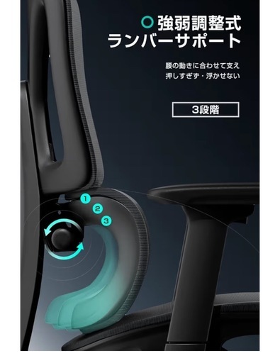 新品未使用✨未開封✨人間工学チェア オフィスチェア ランバーサポート強弱調整式 背もたれ上下調節 座面前後調節 ヘッドレスト付き 3D