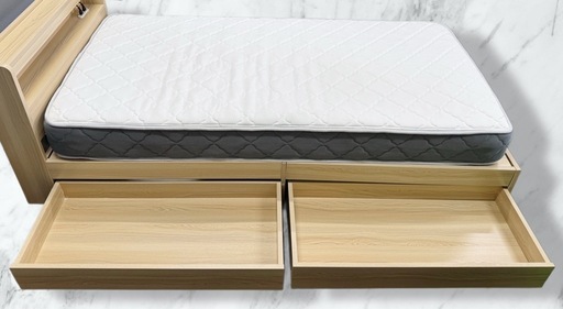 【美品】シングルベッド マットレス付 収納棚付き 97×195
