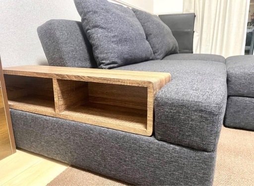 【美品】LOWYA カウチソファベッド 2人掛け＋オットマン グレー 北欧風
