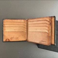 本革レザー 二つ折り財布 濃緑色（ダークグリーン） の画像