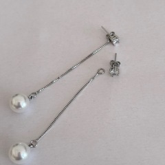 2way パールロングチェーンキュービックジルコニアピアス・シンプルエレガントイミテーションパールピアスの画像