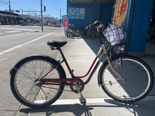 【大人用】整備済中古自転車 ブリヂストン 26型ベガス 赤/ベージュ色 <自転車のオオムラ 静岡店> 大人用】整備済中古自転車 ブリヂストン 26型ベガス 赤/ベージュ色