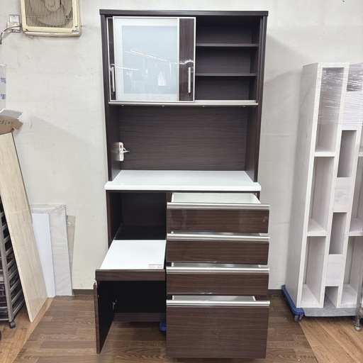 【?買取市場 柴田店】 I660 ? ジモティー限定価格！ NITORI キッチンボード 食器棚 ポスティア 100KBDBR ⭐ ク