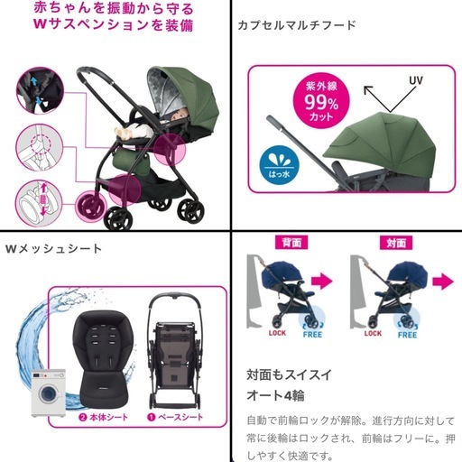 Aprica A型　ベビーカー　ルンルンAB グレー　イオン限定モデル　アップリカ　両対面式　4輪　折りたたみ可能
