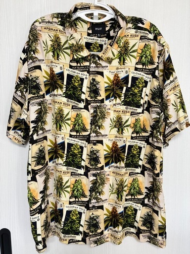 HUF 大麻　半袖シャツ　総柄　XLサイズ
