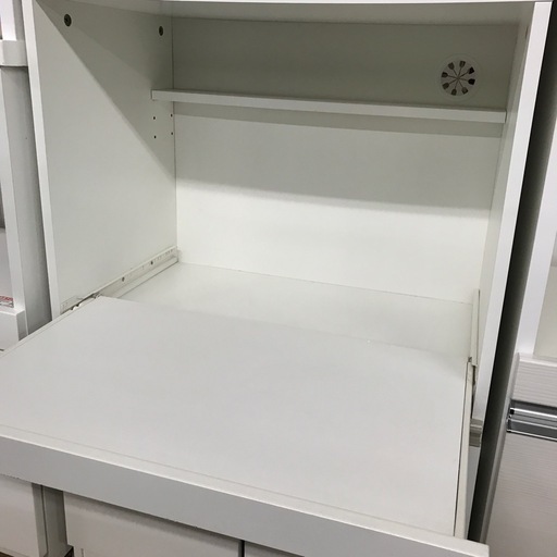 ジャングルジャングル貝塚店　レンジボード　白　ホワイト　木　2枚扉　磨りガラス　高さ調節　スライドテーブル　スリム　中古　貝塚市　二色