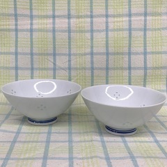 美原店 有田焼 菊峰 蛍透かし 茶碗 2点セット 白磁　和食器