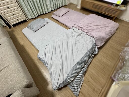 ニトリ カバー付き 温度調整掛け布団 布団セット 6点 (S シングル グレー ピンク)　2組セット + 布団圧縮袋（2枚）