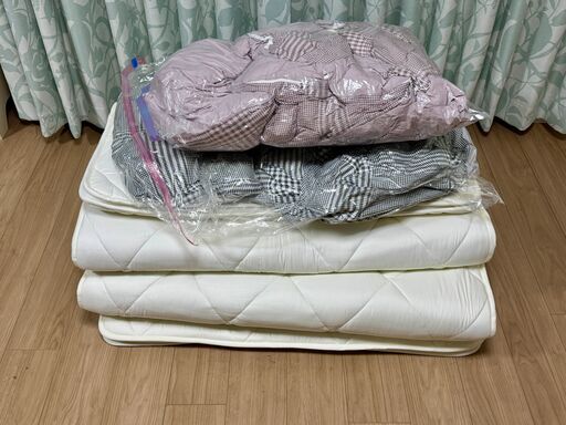 ニトリ カバー付き 温度調整掛け布団 布団セット 6点 (S シングル グレー ピンク)　2組セット + 布団圧縮袋（2枚）