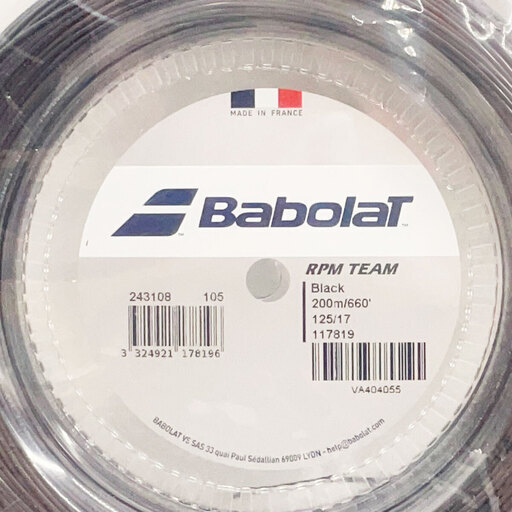 【未使用】バボラ RPM TEAM チーム 125 硬式 テニス ストリング ガット ロール 200m ブラック 243108 BABOLAT 1.25mm