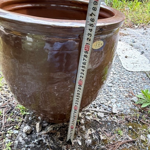 水鉢　水桶　石見焼き　大型　吉田窯　蓋つき　陶器