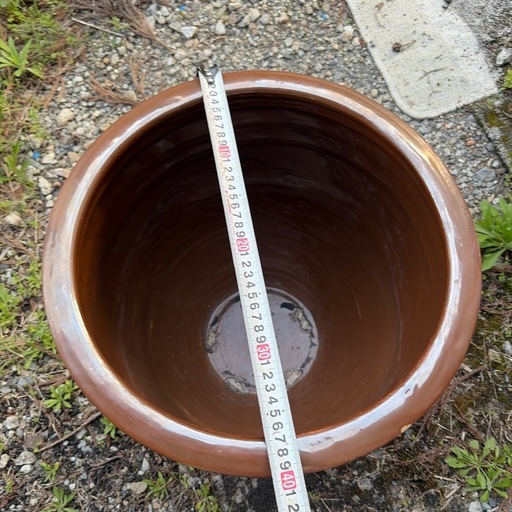水鉢　水桶　石見焼き　大型　吉田窯　蓋つき　陶器