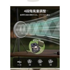 【新品同様】扇風機 LEDライト付 10000mAh 充電式 リモコン付の画像