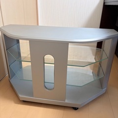 ガラス棚付きテレビ台 幅80cm キャスター付きの画像